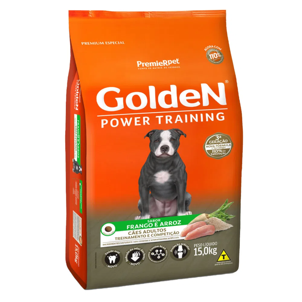 Ração Caes Golden Adulto Frango/Arroz 15Kg Power Training - Avipec