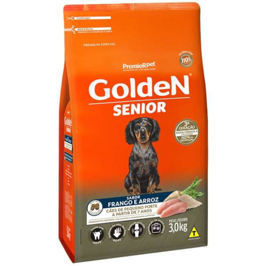 Ração Cães Golden Adulto Frango e Arroz Mini Bits Sênior 3kg