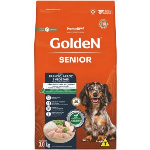 Ração Cães Golden Adulto Frango e Arroz Mini Bits Sênior 3kg