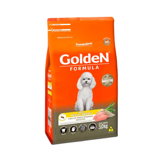 Ração Cães Golden Adulto Mini Bits Peru e Arroz 3kg