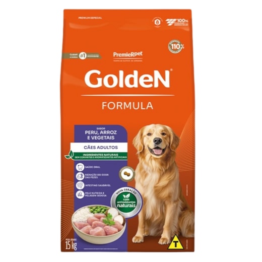 Ração Cães Golden Adulto Peru e Arroz 15kg