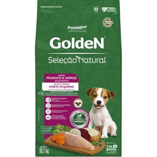 Ração Cães Golden Filhotes Frango e Arroz Seleção Natural Mini Bits 10kg