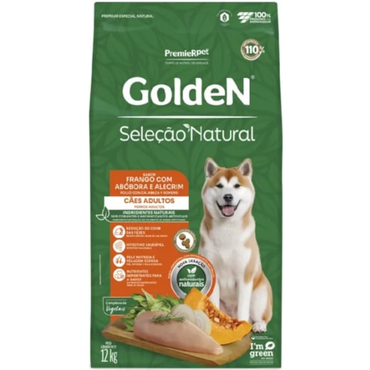 Ração Cães Golden Seleção Natural Adulto Frango e Abobora 12kg
