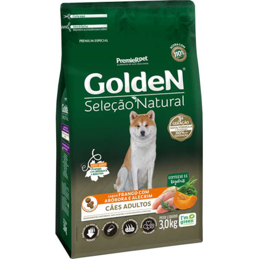 Ração Cães Golden Seleção Natural Adulto Frango e Abobora 3kg