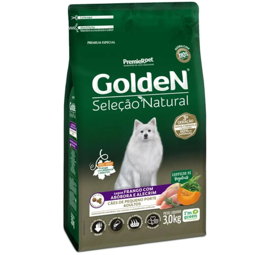 Ração Cães Golden Seleção Natural Adulto Frango e Abobora Mini Bits 3kg