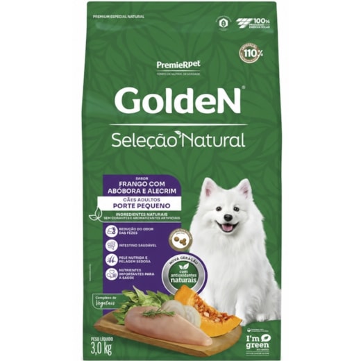 Ração Cães Golden Seleção Natural Adulto Frango e Abobora Mini Bits 3kg
