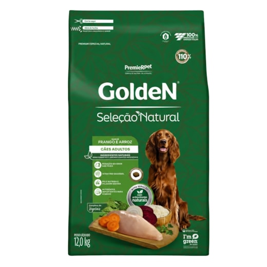 Ração Cães Golden Seleção Natural Adulto Frango e Arroz 12kg
