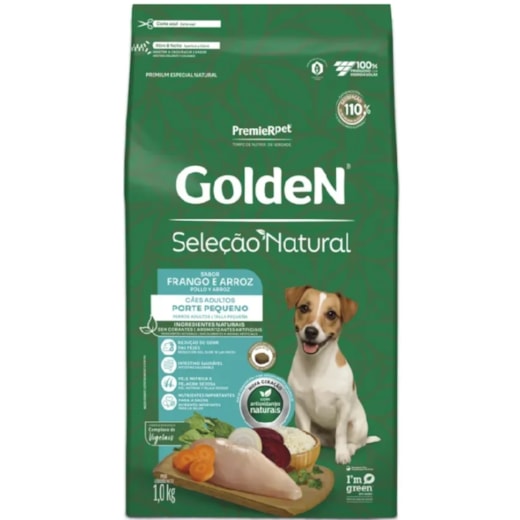 Ração Cães Golden Seleção Natural Adulto Frango e Arroz Mini Bits 1kg