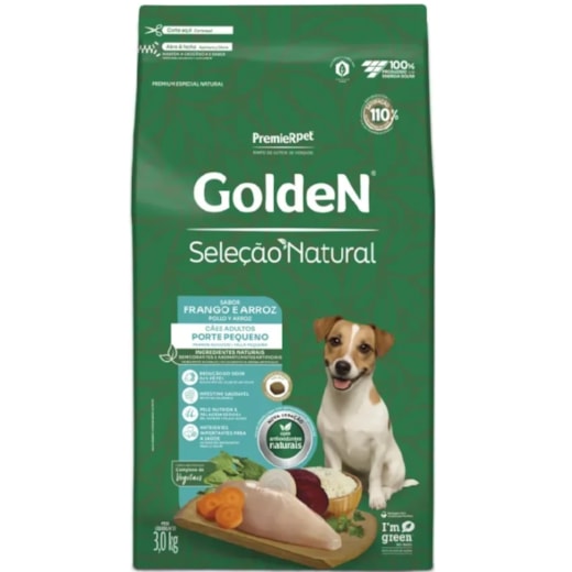 Ração Cães Golden Seleção Natural Adulto Frango e Arroz  Mini Bits 3kg