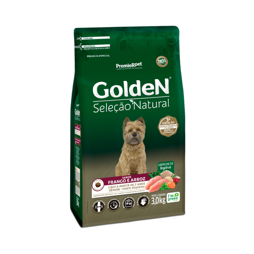 Ração Cães Golden Seleção Natural Adulto Frango e Arroz Sênior 10