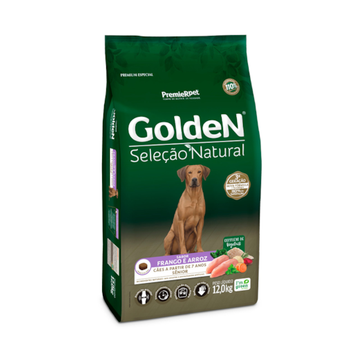 Ração Cães Golden Seleção Natural Adulto Frango e Arroz Sênior 12kg