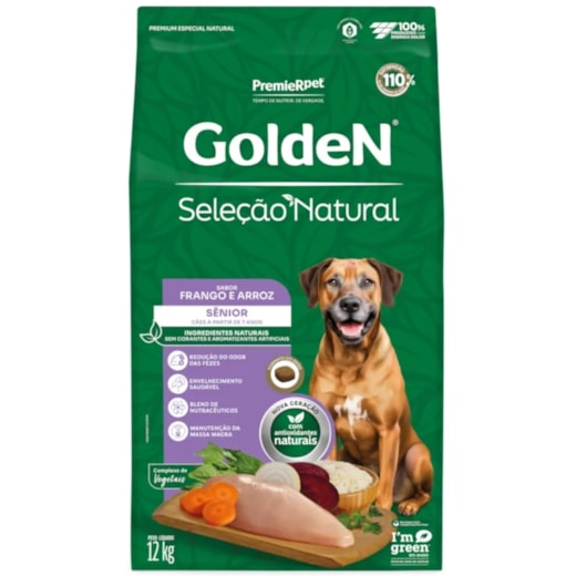 Ração Cães Golden Seleção Natural Adulto Frango e Arroz Sênior 12kg