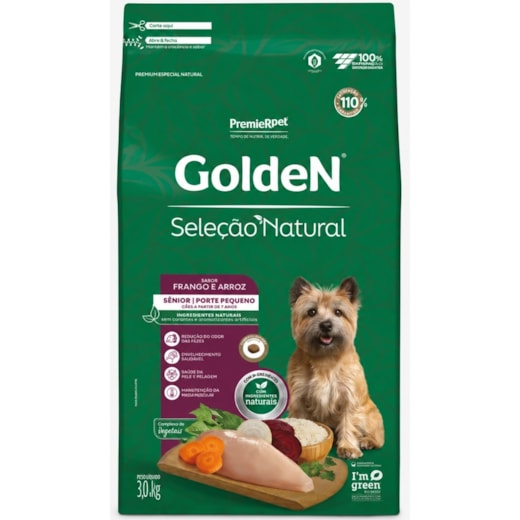 Ração Cães Golden Seleção Natural Adulto Frango e Arroz Sênior 3kg