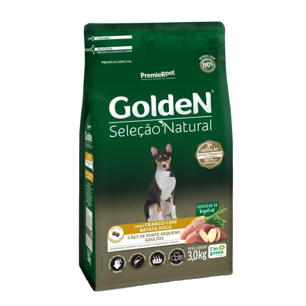 Ração Cães Golden Seleção Natural Adulto Frango e Arroz Mini Bits