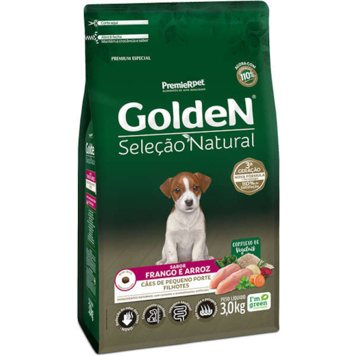 Ração Cães Golden Seleção Natural Filhote Mini Bits 03Kg Frango/Arroz