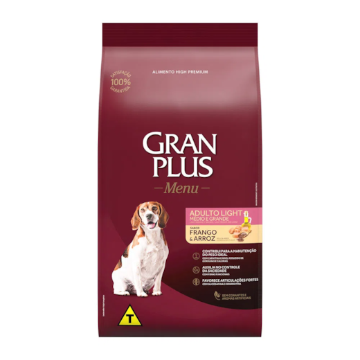 Ração Cães Gran Plus Adulto Frango e Arroz Médio e Grande Light 15kg 