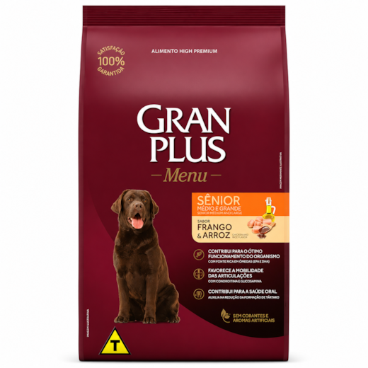 Ração Cães Gran Plus Adulto Frango e Arroz Médio e Grande Sênior 3kg