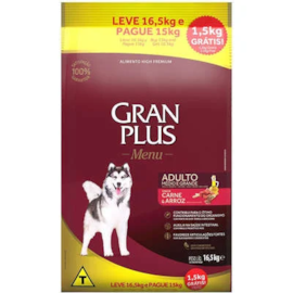 Ração Cães Gran Plus Adulto Médio e Grande 16,5kg Carne e Arroz