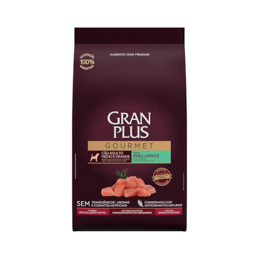 Ração Cães Gran Plus Adulto Médio/Grande Peru/Arroz Gourmet 10,1Kg