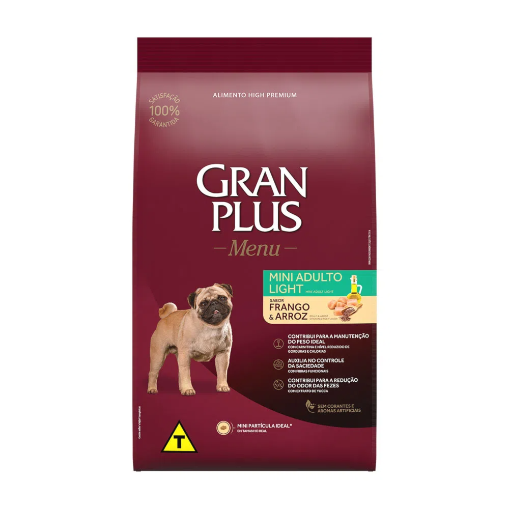 RACAO CAES GRAN PLUS ADULTO MENU CARNE/ARROZ 20KG - Avipec Produtos