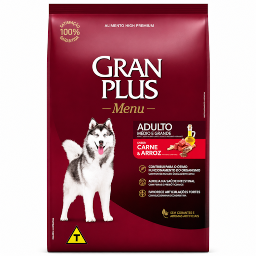 Ração Cães GranPlus Adulto Carne e Arroz Médio e Grande Menu 10,1kg