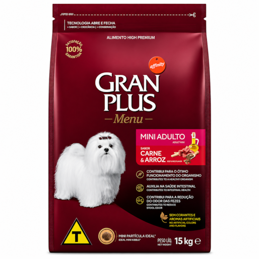 Ração Cães GranPlus Adulto Carne e Arroz Mini 15kg