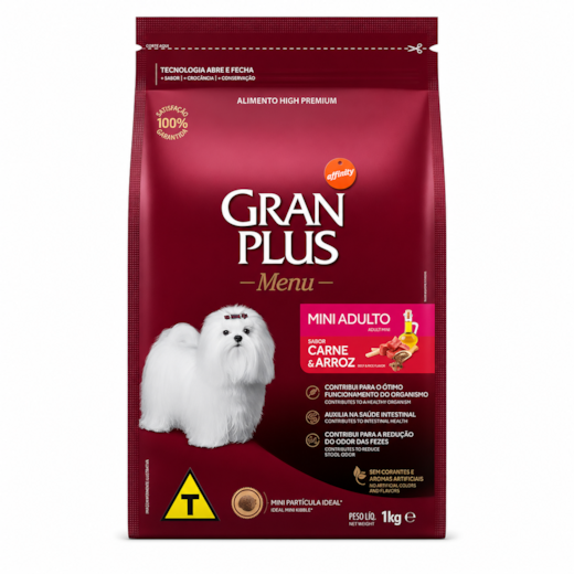 Ração Cães GranPlus Adulto Carne e Arroz Mini 1kg