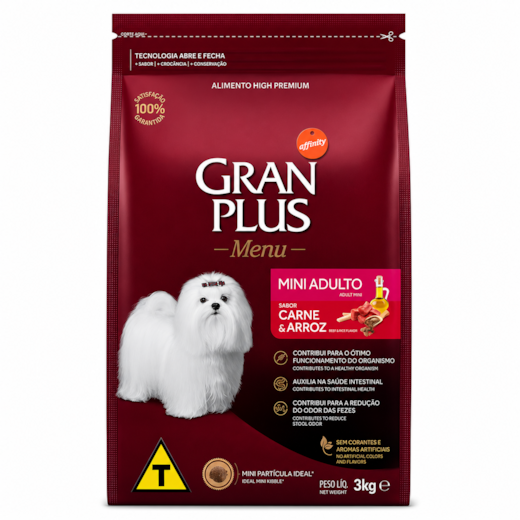 Ração Cães GranPlus Adulto Carne e Arroz Mini 3kg