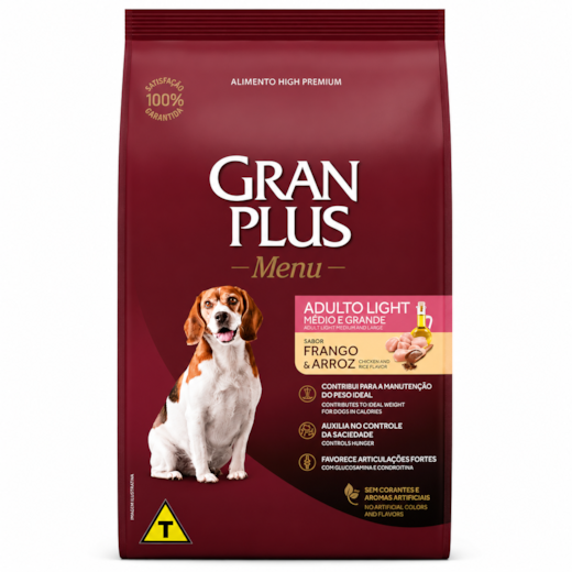 Ração Cães GranPlus Adulto Frango e Arroz Médio e Grande Light 15kg