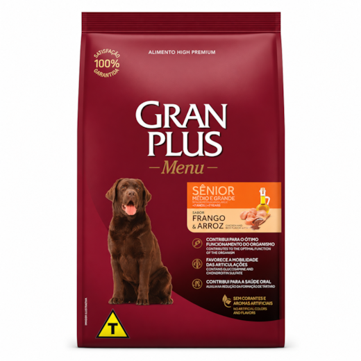 Ração Cães GranPlus Adulto Frango e Arroz Médio e Grande Sênior 15kg