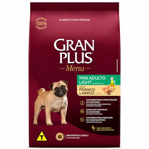 Ração Cães GranPlus Adulto Frango e Arroz Mini Light 3kg
