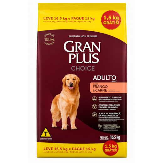 Ração Cães GranPlus Adulto Frango e Carne Choice 16,5kg