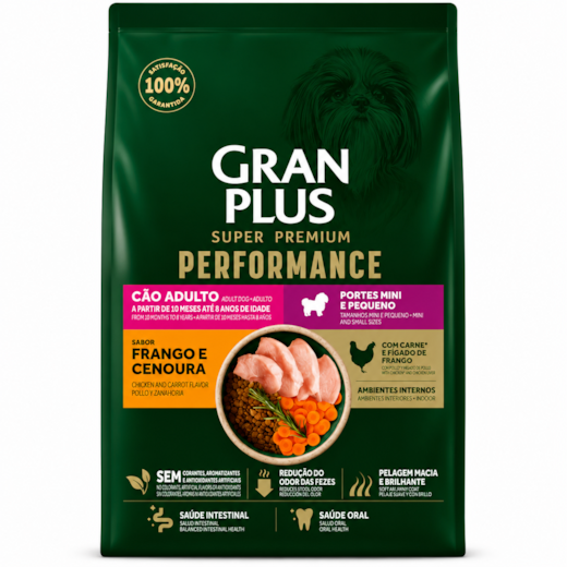 Ração Cães GranPlus Adulto Performance Frango e Cenoura Mini e Pequeno 2,5kg