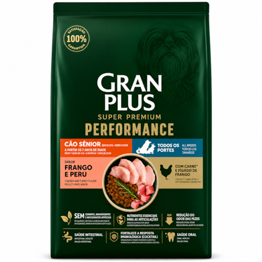 Ração Cães GranPlus Adulto Performance Frango e Peru Sênior 10,1kg