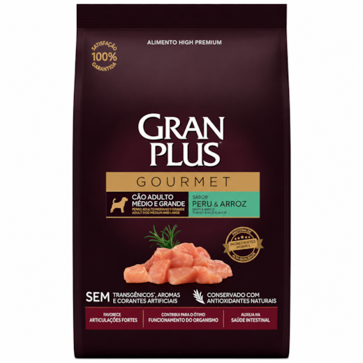 Ração Cães GranPlus Adulto Peru e Arroz Médio e Grande Gourmet 10,1kg