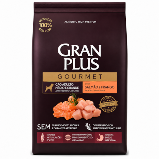 Ração Cães GranPlus Adulto Salmão e Frango Médio e Grande Gourmet 10kfg