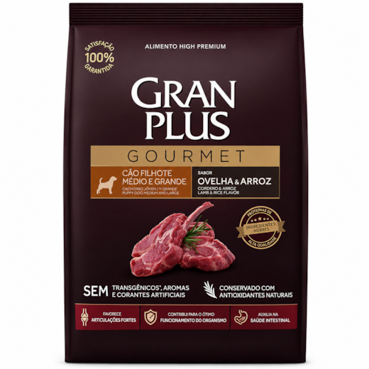Ração Cães GranPlus Filhote Ovelha e Arroz Médio e Grande Gourmet 3kg