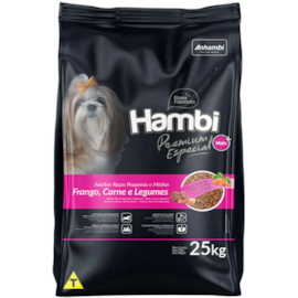 RACAO CAES HAMBI ADULTO 25KG FRANGO/CARNE/LEGUMES PEQ