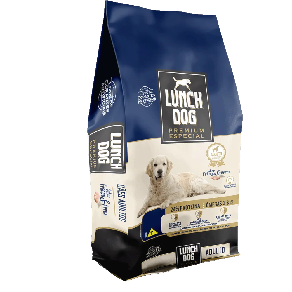 Ração Cães Lunch Dog Adulto 15kg Frango e Arroz - Avipec Produtos