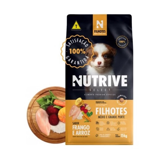 Ração Cães Nutrive Filhote Médio e Grande 15kg Frango e Arroz