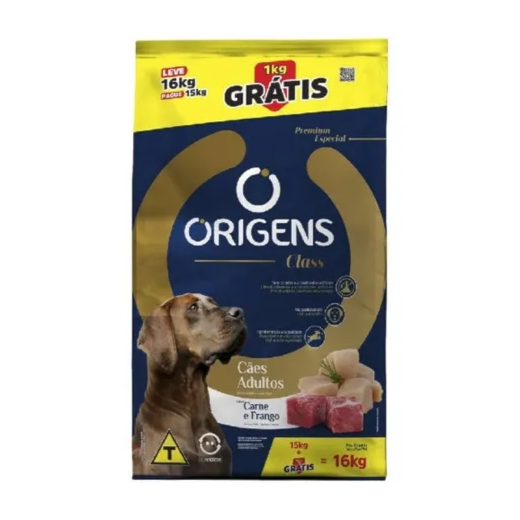 Ração Cães Origens Adulto Class Carne e Frango 15Kg+01Kg