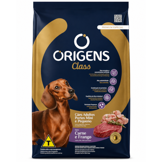 Ração Cães Origens Adulto Class Mini e Pequeno Carne e Frango 15kg