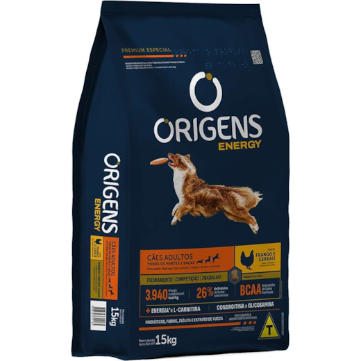 RACAO CAES ORIGENS ADULTO ENERGY CEREAIS E ARROZ 15KG