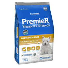 Ração Cães Premier Abientes Internos Filhotes 12Kg Raças Pequenas Frango e Salmão