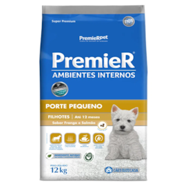 Ração Cães Premier Abientes Internos Filhotes 12Kg Raças Pequenas Frango e Salmão