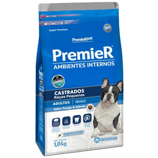 Ração Cães Premier  Ambiente Interno Adulto Castrado 01Kg Frango e Salmão