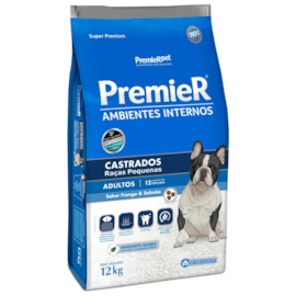 Ração Cães Premier Ambiente Interno Adulto Castrado 12Kg Frango e Salmão