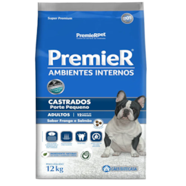 Ração Cães Premier Ambiente Interno Adulto Castrado 12Kg Frango e Salmão