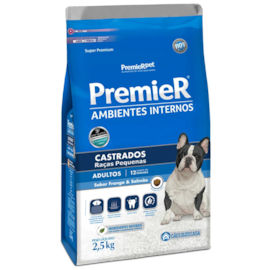 Ração Cães Premier Ambiente Interno Adulto Castrado 2,5Kg Frango e Salmão
