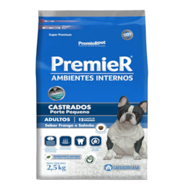 Ração Cães Premier Ambiente Interno Adulto Castrado 2,5Kg Frango e Salmão